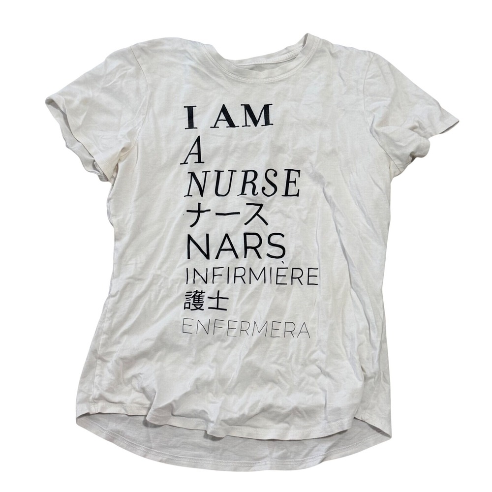 FIGS I Am A Nurse Graphic Tee White Pima Cotton Modal XS Underscrub lightweight